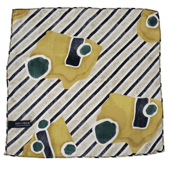 100% Silk Hand-Rolled Hem Pocket Square Handkerchief Abstract Gold Green - Picture 2 of 5